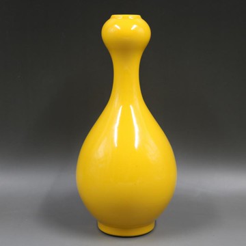 清雍正帝王黃釉蒜頭瓶手工仿古家居裝飾瓷器擺件古董古玩老貨收藏1入