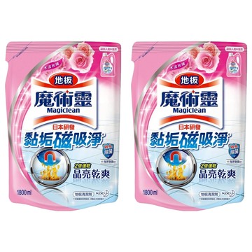 Kao 花王 Magiclean 魔術靈 地板清潔劑 水漾玫瑰 補充包 黏垢磁吸淨 晶亮乾爽  1.8L  2包