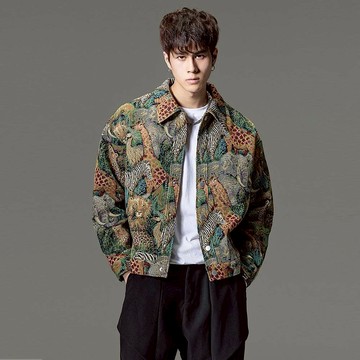 【推荐】提花翻領夾克  休閑男茄克外套