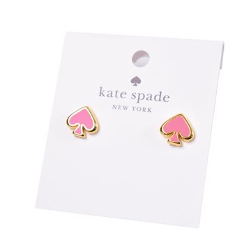 KATE SPADE 琺瑯桃心針式耳環-芭比粉