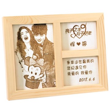 木刻畫定制照片創意手工diy相框情侶結婚周年紀念三八婦女節禮物
