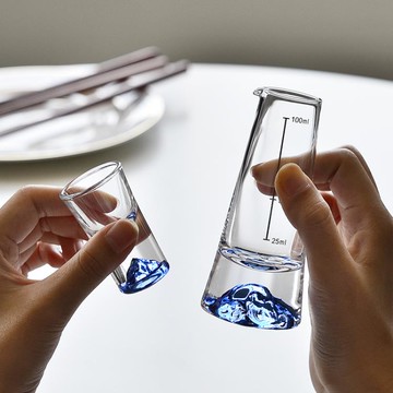 樂天優選~冰藍山水晶玻璃白酒杯套裝小刻度分酒器酒壺酒具高檔烈酒杯一口杯 雙11全館免運