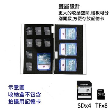 DigiStone 記憶卡收納盒 仿皮革 超薄型Slim鋁合金 12片裝 雙層記憶卡收納盒(4SD+8TF)X1P