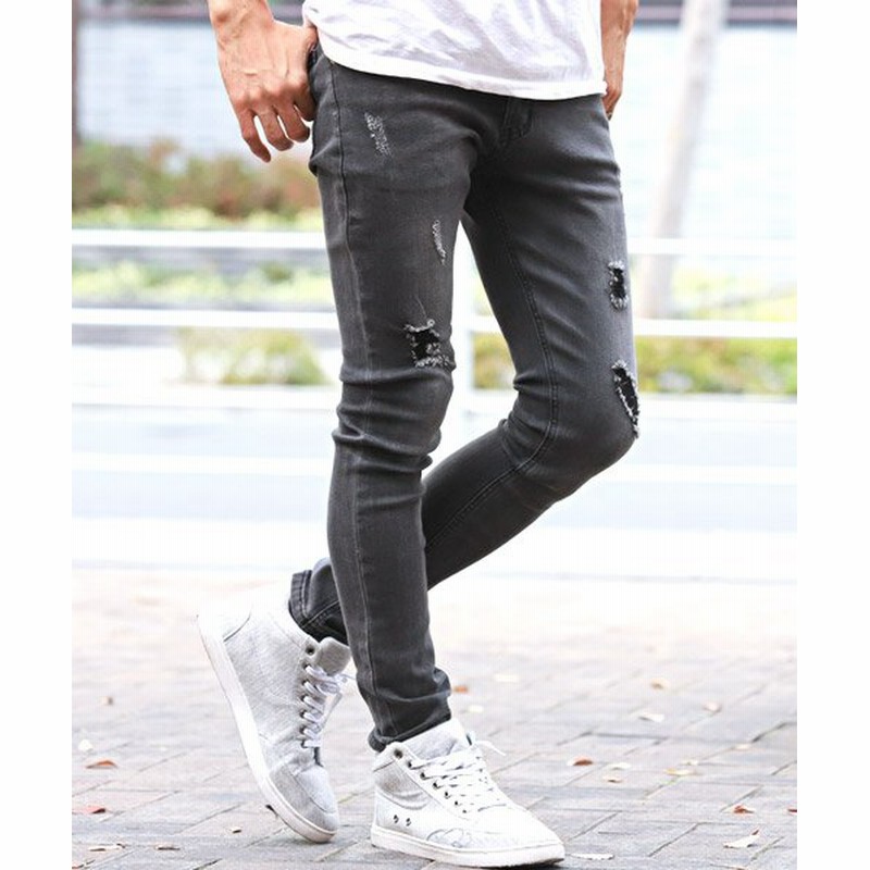 ラグスタイル ストレッチスキニーダメージ加工パンツ スキニー デニム パンツ メンズ ダメージ ストレッチ メンズ グレー M Luxstyle 通販 Lineポイント最大1 0 Get Lineショッピング