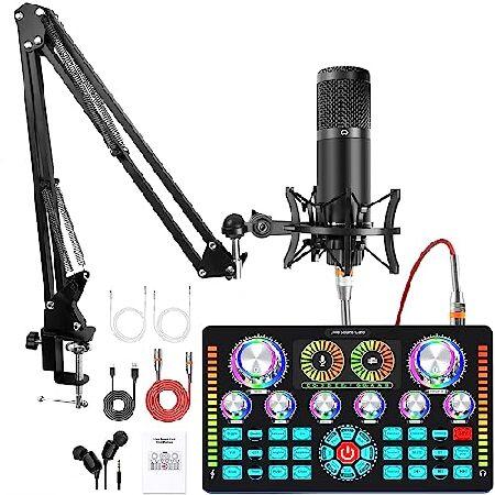 Podcast Equipment Bundle,Audio Interface and XLR Condenser Microphone, Studio Equipment with 48V Phantom Power, Bluetooth for Podcast, Streaming, Voic