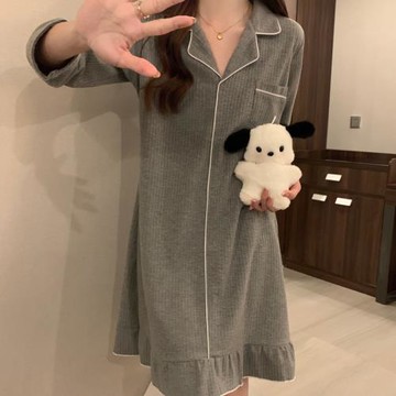 2026新款長袖春秋季睡裙女款棉質日系中長款睡衣寬松可外穿家居服