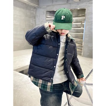 男童棉服外套冬款2023新款翻領加棉加厚中大童假倆件洋氣二棉上衣
