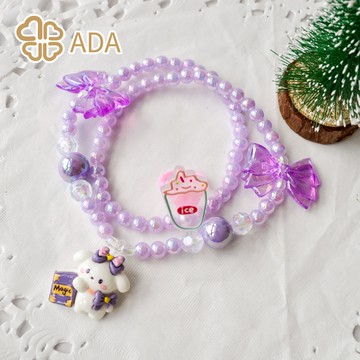 ADA 兒童紫色小狗項鏈戒指套組