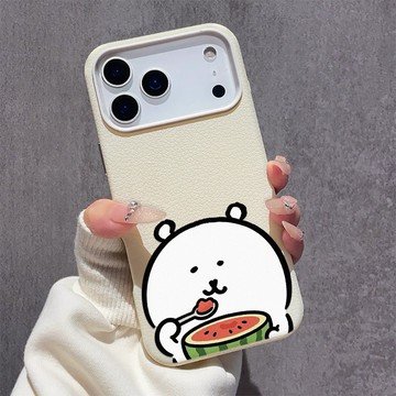 吃西瓜自嘲熊 適用iPhone17promax手機殼 蘋果16柔軟親膚15plus大孔14皮紋13軟殼12/11保護殼