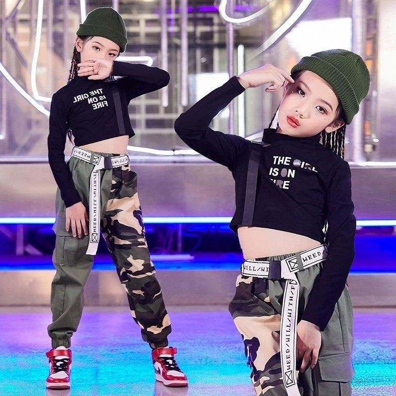 ダンス衣装 キッズ ガールズ ジャズダンス ヒップホップ 迷彩パンツ 韓国 HIPHOP トップス 黒 へそ出し チアガール 応援団 ステージ衣装  練習着 通販 LINEポイント最大GET | LINEショッピング