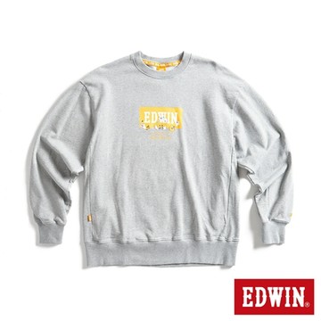 EDWIN 男裝 橘標 摔角手E君摔角招式寬版長袖T恤-麻灰色