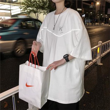 男士短袖設計感小眾t恤男潮流美式重磅上衣寬松潮牌夏季反光衣服