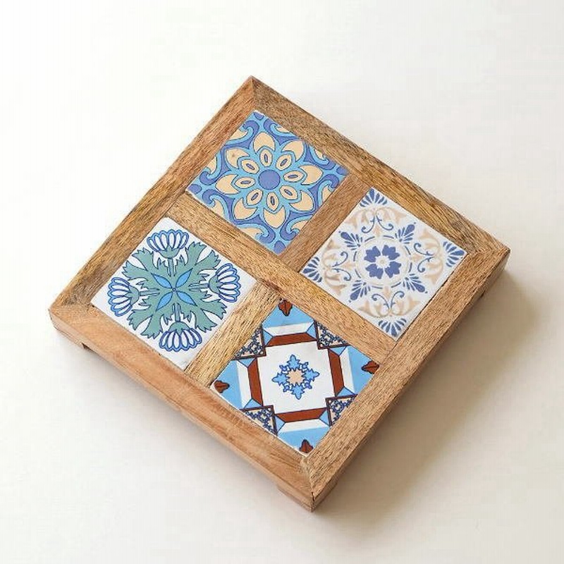 鍋敷き 鍋しき 木製 おしゃれ ポットスタンド 天然木 無垢材 マンゴーウッド ボヘミアンタイル アンティーク かわいい ボヘミアンタイル付きウッド 鍋敷き 通販 Lineポイント最大0 5 Get Lineショッピング