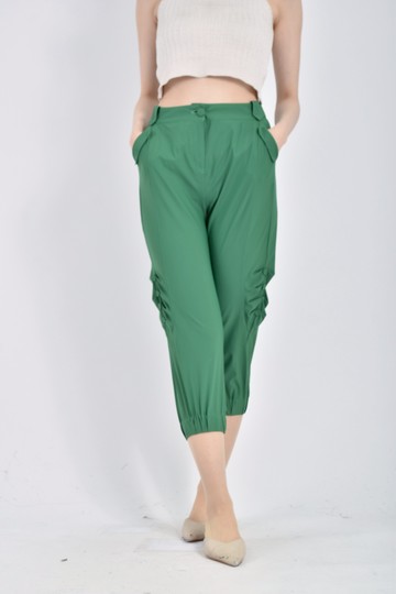 加購優惠(L) relco hsu高腰質感鬆緊腰綠色長褲