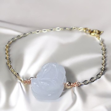 【招財神獸】冰種翡翠貔貅手鍊14K包金 |天然緬甸玉翡翠 |送禮