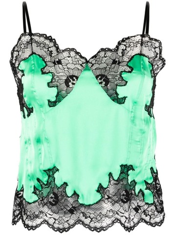 Rabanne - lace-trim satin camisole - women - Polyester/Polyamide - 36 - Green