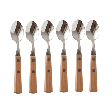 JUST HOME 樂遊木質304不鏽鋼點心匙6件組 7288-04A  銀色  1組