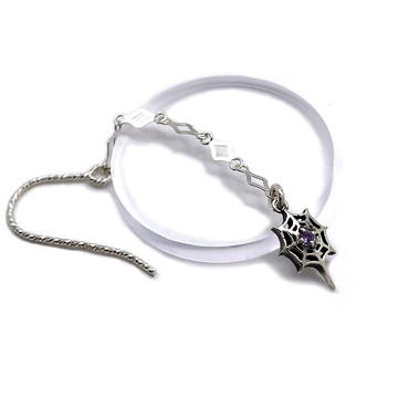 蜘蛛網造型鍊式耳環 / 純銀925 紫水晶 / 歌德風格飾品 銀飾 / 龐克搖滾