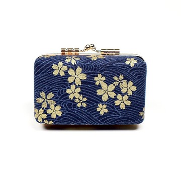 印章盒 口金 雙人章 對章 公司大小章 - 燙金 櫻花 (藍)