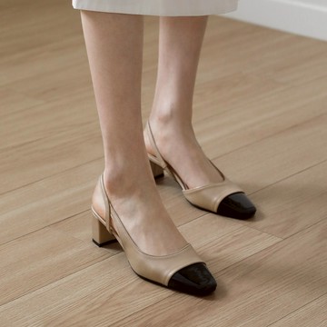 [SAPPUN] Irena 撞色方頭粗跟後空鞋 (5/7cm)