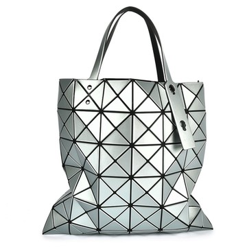 ISSEY MIYAKE 三宅一生BAOBAO LUCENT 金屬感皮革方格6x6手提包-淺灰藍色
