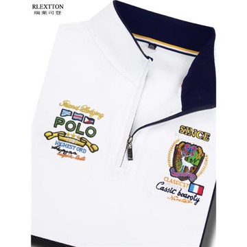 立領拉鏈長袖T恤半高領POLO衫秋冬純棉高檔刺繡上衣體恤歐洲站潮