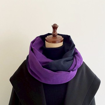 日本製 100%純棉雙色圍脖 紫色×深藍