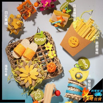 【台灣出貨】寵物玩具 鸚鵡玩具 鳥類啃咬玩具 鳥鳥趣味盒 啃咬解悶 鸚鵡鳥磨牙 橙黃度假系列