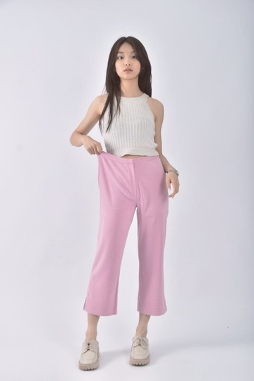 (XL) 高腰寬版粉色長褲