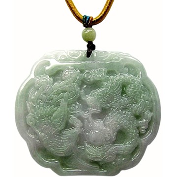 春彩紫綠龍鳯牌 天然A貨翡翠墜鍊玉墜子項鍊H07