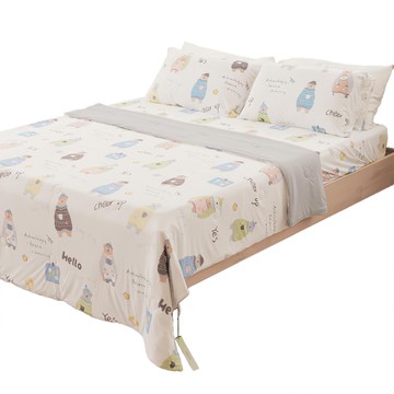 BUHO 布歐 激凍冰紗床包枕套3件組  熊家野餐 米白色  Queen Size