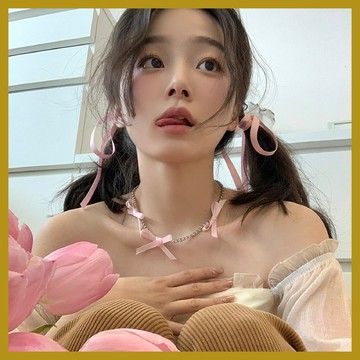 芭蕾美學少女風頸鏈 法式綁髮絲帶編髮蝴蝶結鋯石Choker鎖骨鏈 項鍊