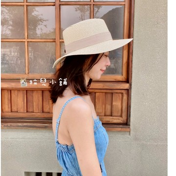 「拉兒小舖」台灣出貨-法式優雅 度假風 平頂式 氣質  編織 草帽 歐美風格