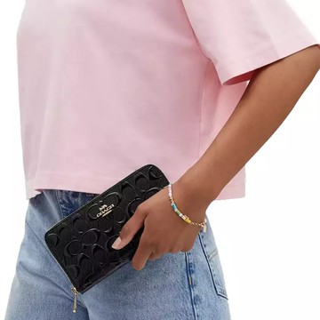 【COACH】LOGO 浮雕C字拉鍊長夾 真皮皮革 長夾 手拿包 皮夾 手拿長夾 黑色(CF464/黑色)