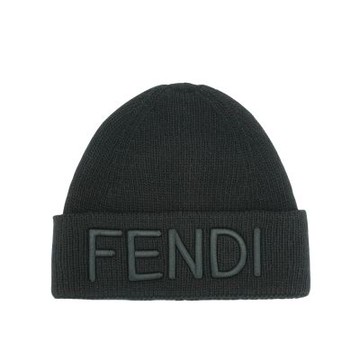 Fendi 芬迪 羊毛品牌刺繡logo毛帽#S(黑)