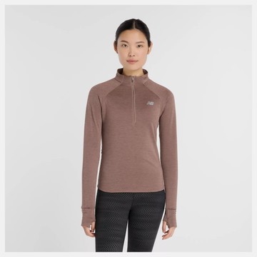 NEW BALANCE 長袖 NB 棕色 機能 半開襟 指套 運動 女 WT43200EAT