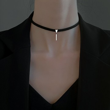 925純銀choker項圈項鏈女鎖骨鏈2022年新款頸帶黑色2021短款頸鏈