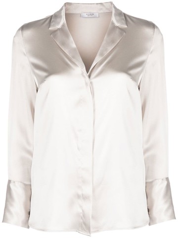Peserico - notched-collar V-neck blouse - women - Silk/Elastane - 44 - Neutrals
