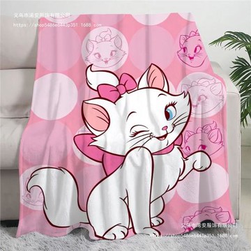 秋季法蘭絨毛毯可愛貓咪印花親膚保暖午休蓋毯空調毯工廠代發