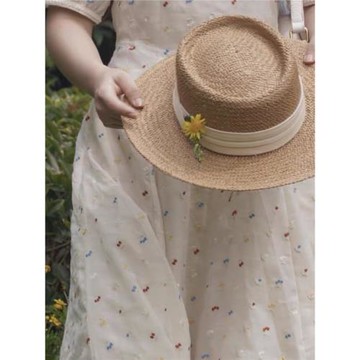 寬邊法式草帽女夏季防曬遮陽帽平頂帽沙灘帽網紅拍照好看的帽子女