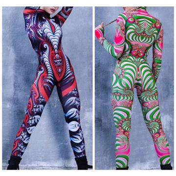 彩色涂鴉波浪紋圖騰迷幻圖案連體長褲音樂節派對舞臺朋克演出服