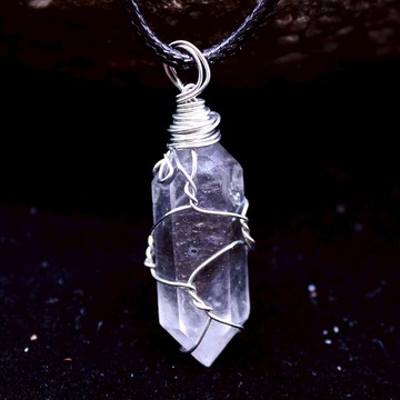 天然白水晶原石雙尖六棱柱閃靈鉆吊墜能量石頭男女款掛件禮物