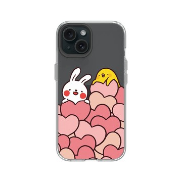 iPhone 15 Clear 透明 - 懶散兔與啾先生 Lazy Rabbit and Mr.Chu - Hearts