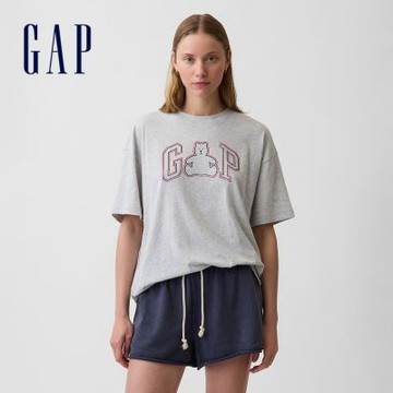 【GAP】寬版布萊納小熊Logo T恤-灰色/制服深藍(897607)