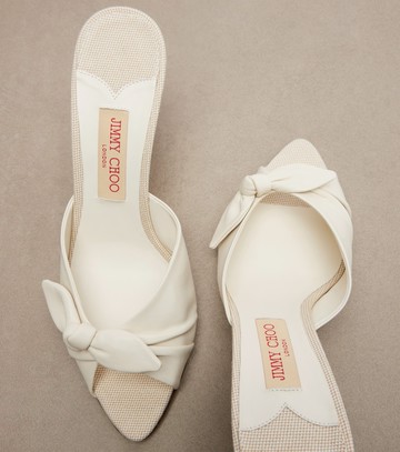 Jimmy Choo Livi leather-trimmed canvas wedge mules