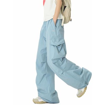 美式多巴胺速干沖鋒褲男夏季戶外運動褶皺大口袋傘兵休閑工裝長褲