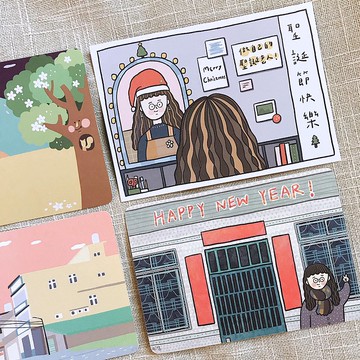 【MINI LIFE x Qing's】插畫明信片-聖誕節/新年/油桐花 (四入)