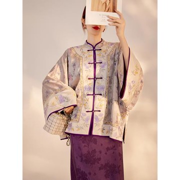 輕國風版新中式人絲刺繡立領盤扣設計上衣寬松輕奢復古外套 M8017