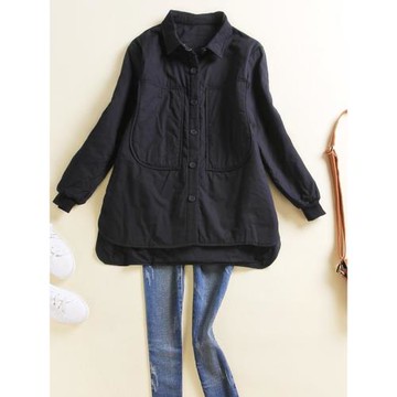 夾棉襯衫女長袖純棉韓版顯瘦遮屁股中長款加厚保暖棉襯衣外套女