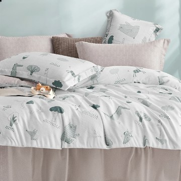 夢之語 天絲床包兩用被4件組  叢林奇思  加大  薄床包 + 鋪棉兩用被 + 美式信封薄枕套 2個